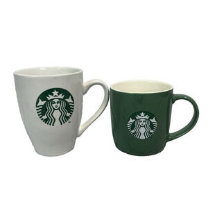Set of 2 Green & White Starbucks Coffee Tea Mugs 11 fl oz. & 16fl oz